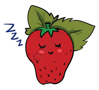 成熟的红草莓有绿叶睡眠向量彩色绘画或插图图片