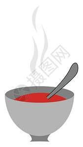 粘土碗由粘土制成的灰色巨型碗充斥着由煮肉鱼或蔬菜病媒彩色绘画或插图准备的热蒸红色汤插画