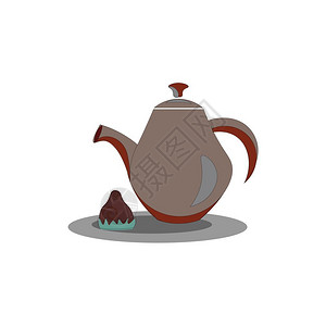 茶地棕色茶壶的滑板配有盖子螺丝手柄可以随身携带巧克力代表晚茶时间向量彩色图画或插插画