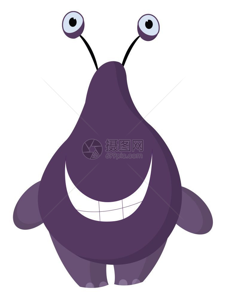 大而最快乐的紫色怪兽滑板带有奥瓦尔形的身体有两只闪烁的眼睛和笑容同时站立着像柱状的腿向量彩色画或插图图片