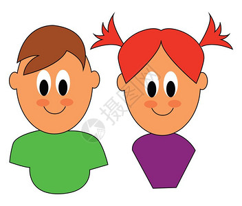 小滨崎步裴紫绮可爱的小双胞胎滑板不同别男孩绿色衬衫和女孩的紫顶两侧马尾辫矢量彩色画或插图插画