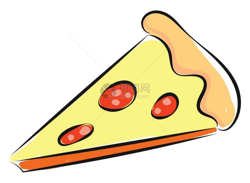绘制三角披萨片加厚壳双奶酪辣椒尼和蘑菇病媒颜色图或插图片