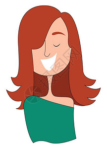 绿顶红发女孩的剪贴画遮住她脸上的笑容眼睛闭着矢量彩色画或插图图片