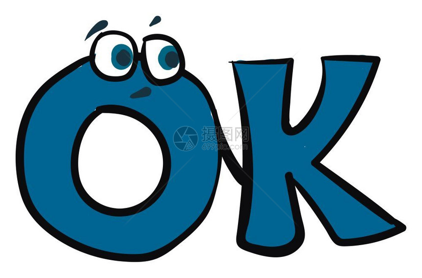 以两眼双用蓝色的OK字Emoji提供了惊人的矢量颜色图画或插图片
