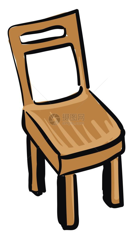 涂漆棕色木制椅子背有四条腿跨铁路有长方形座位以提供一个舒适的坐下矢量颜色图或插图片