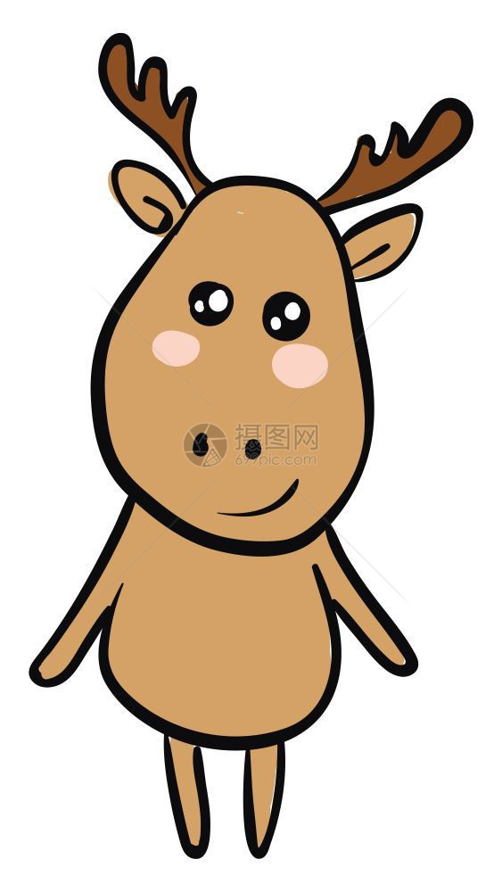 棕鹿的Emoji与鹿角或有分支的棕有闭着笑脸朝颊看同时站在两条腿矢量的彩色绘画或插图上图片