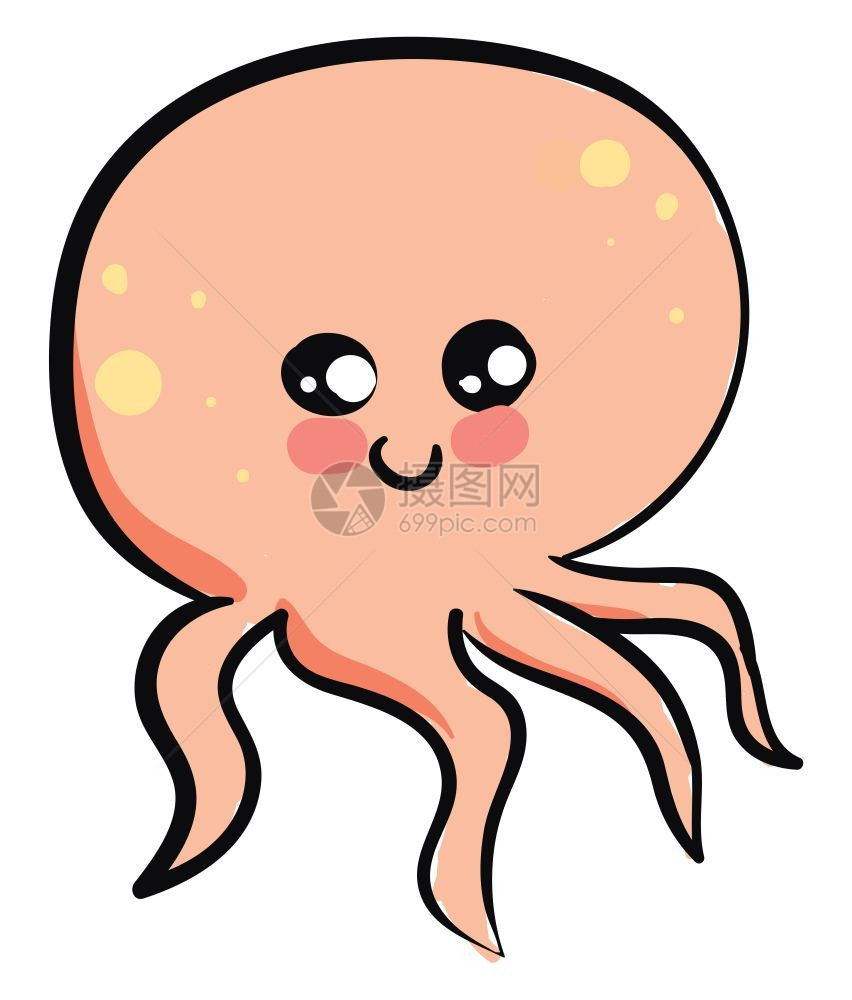 可爱棕褐章鱼的Emoji带着雨伞铃和尾随的触角有着闭的笑容出现在脸颊矢量彩色图画或插上图片