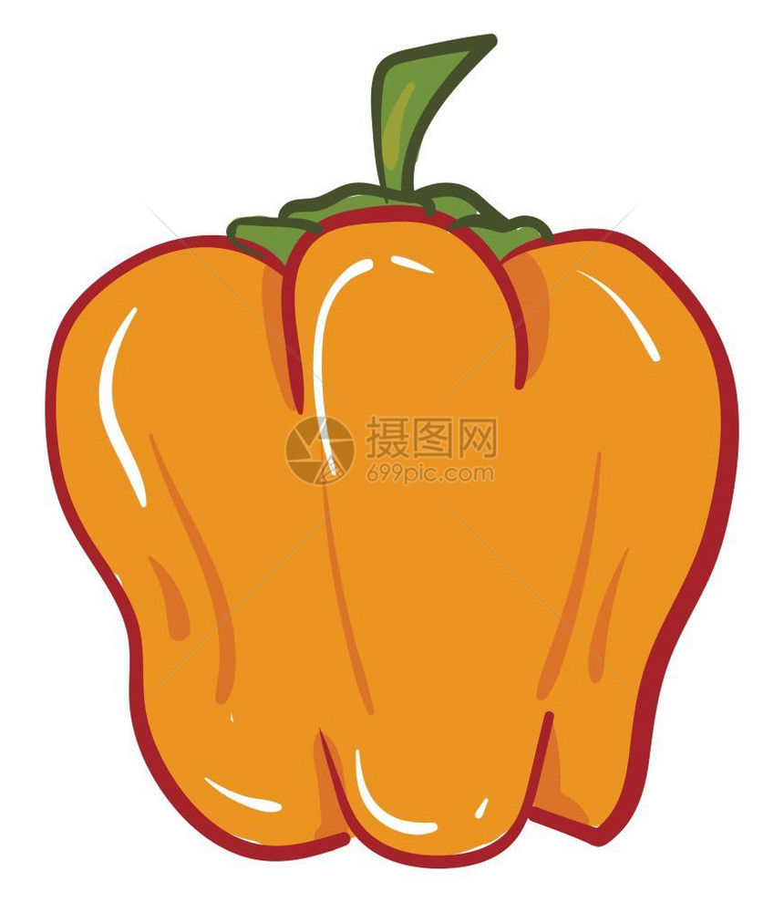沙拉或蔬菜病媒彩色绘画或插图中使用的橙色胡椒和绿干图片