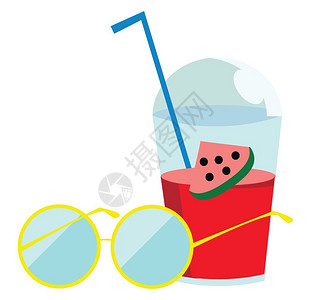 卡通矢量太阳镜和西瓜饮料插图图片