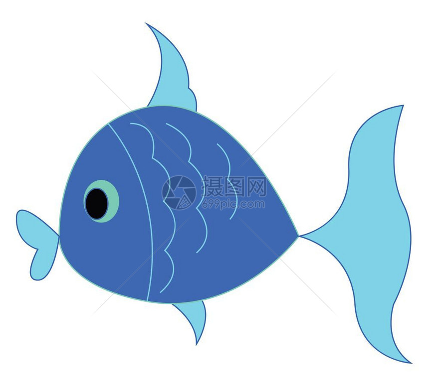 卡通矢量一个小的蓝色鱼类图片