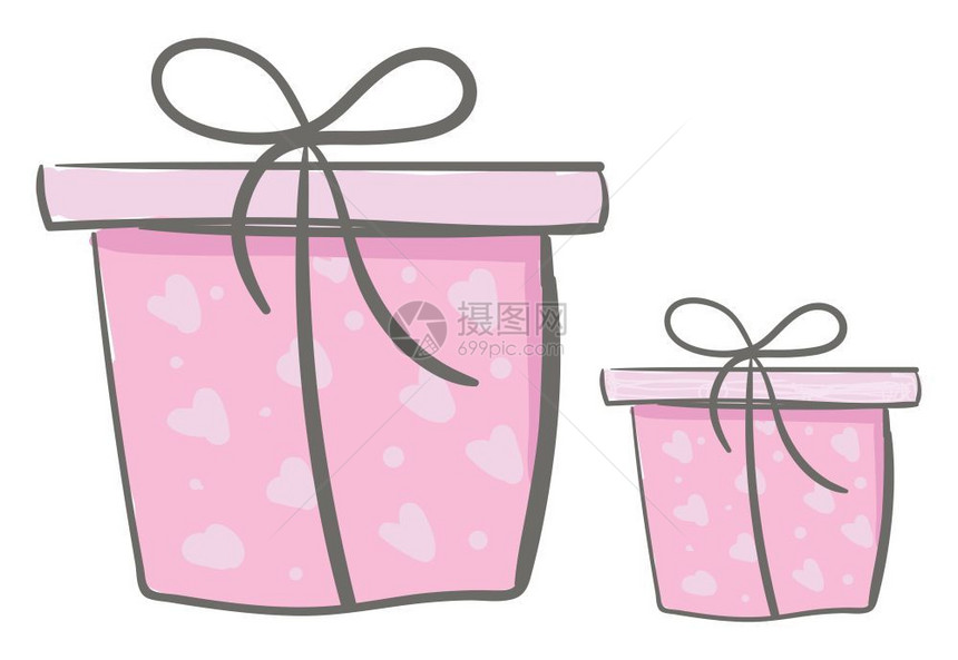 两个包装在粉纸矢量或彩色插图中的礼品盒图片