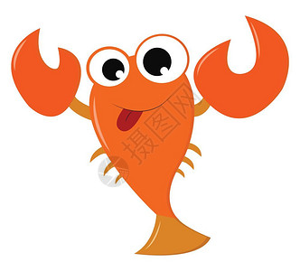 汪刺鱼一只大眼睛的桔连龙虾双爪和6个触手正在海洋矢量的彩色绘画或插图中游泳插画