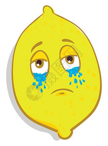 眼泪中的大块悲伤黄色柠檬矢量彩图画或插图片