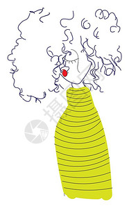 卡通身着黄色裙子的卷短发女孩矢量插图图片