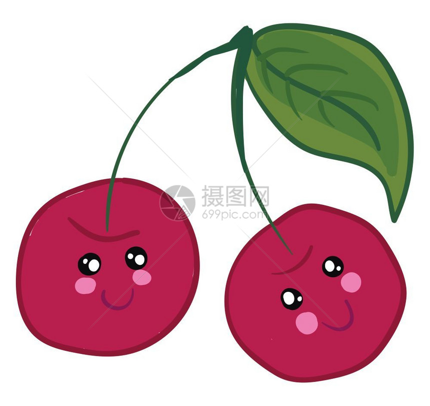 红樱桃对称看起来很可爱的矢量颜色图画或插图片