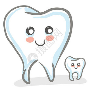 两颗牙齿相邻的矢量颜色绘画或插图面带笑脸的两颗牙齿图片