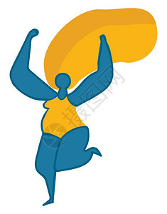 穿金发黄西装的胖女人是自由跳舞的矢量彩色画或插图图片