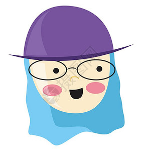 有个女孩脸颊上红眼镜紫帽子蓝染头发的彩色画或插图图片