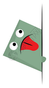 反舌一个大眼睛和红舌矢量大彩色绘画或插图的方形绿色怪物插画