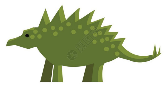 古老的绿色恐龙背面和尾部矢量颜色图画或插上有刺图片