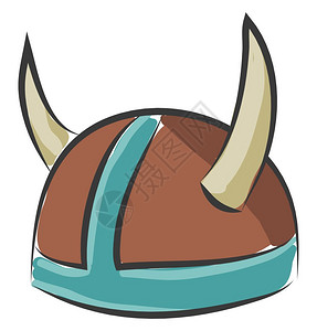 棕色和蓝帽子有两个尖角看起来像一个战士帽子矢量颜色图画或插图片