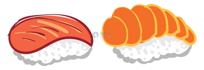 由用鱼蛋或蔬菜病媒颜色图画或插制作的老熟大米日本流行寿司菜的剪贴板图片