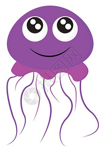 紫色的笑水母有伞形钟声和尾随的触角矢量彩色绘画或插图图片