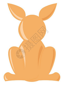 长耳朵和坐立位置的可爱袋鼠背面视图矢量颜色画或插图片