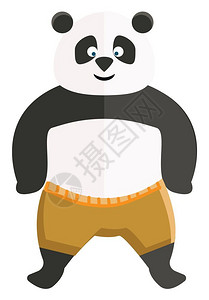 卡通穿着黄色短裤的大熊猫矢量插图图片