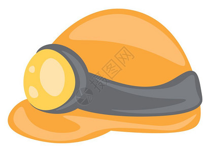 支架灯橙色矿工和r安全头盔由布或帆制成的软帽用皮纹和灯领制成上面有黄色光矢量彩图画或插插画