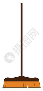 一捆棕色的细麻绳黑色手柄上附有一捆棕色海绵的卡通拖把用于擦扫地板或其他表面矢量颜色图或插插画