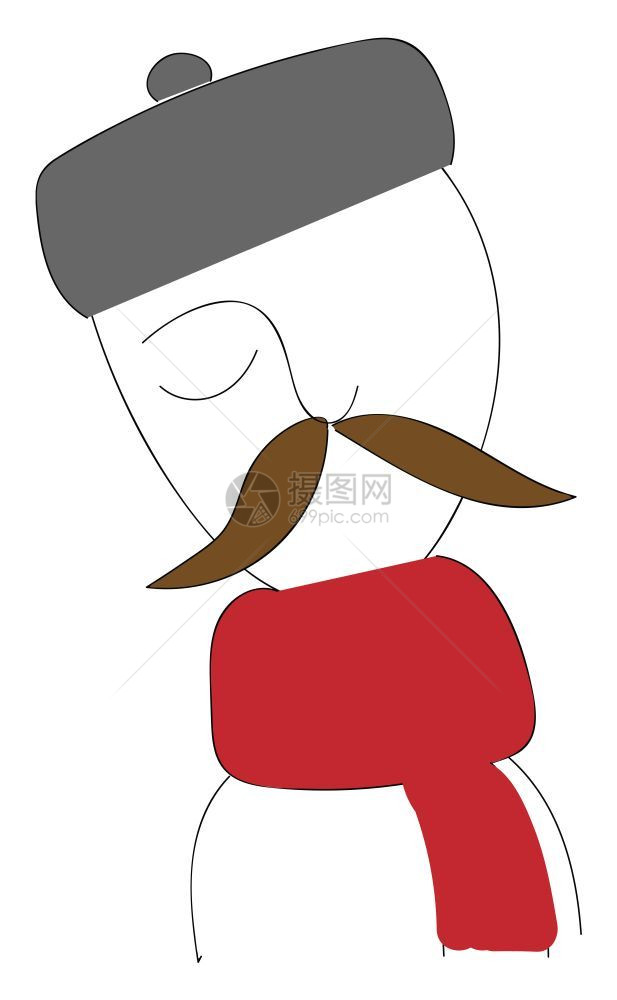 一只眼睛闭着的独人长胡子在脖矢量彩色图画或插上戴传统头巾和红色围图片