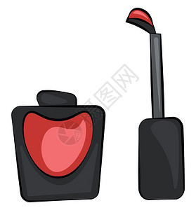黑色指甲油一个带红心设计图的黑色彩指甲油瓶左侧开放并配有红油漆矢量彩色图画或插插画