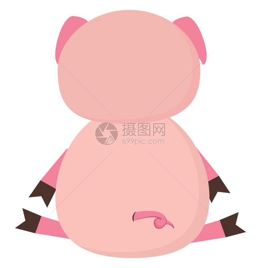 美丽的粉色猪来自后方矢量彩色图画或插图片