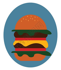 通常的汉堡是一种三明治由油炸肉或烤组成通常是牛肉以及通常包括奶酪洋葱切片生菜和其他物品矢量彩色绘画或插图等其他成份插画