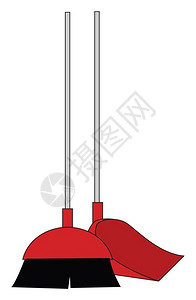 用勺吃瓜Broom是一种清洁装置用长柄控点于地板清洗灰坑是一个短手贮器可以扫灰矢量彩色图画或插插画