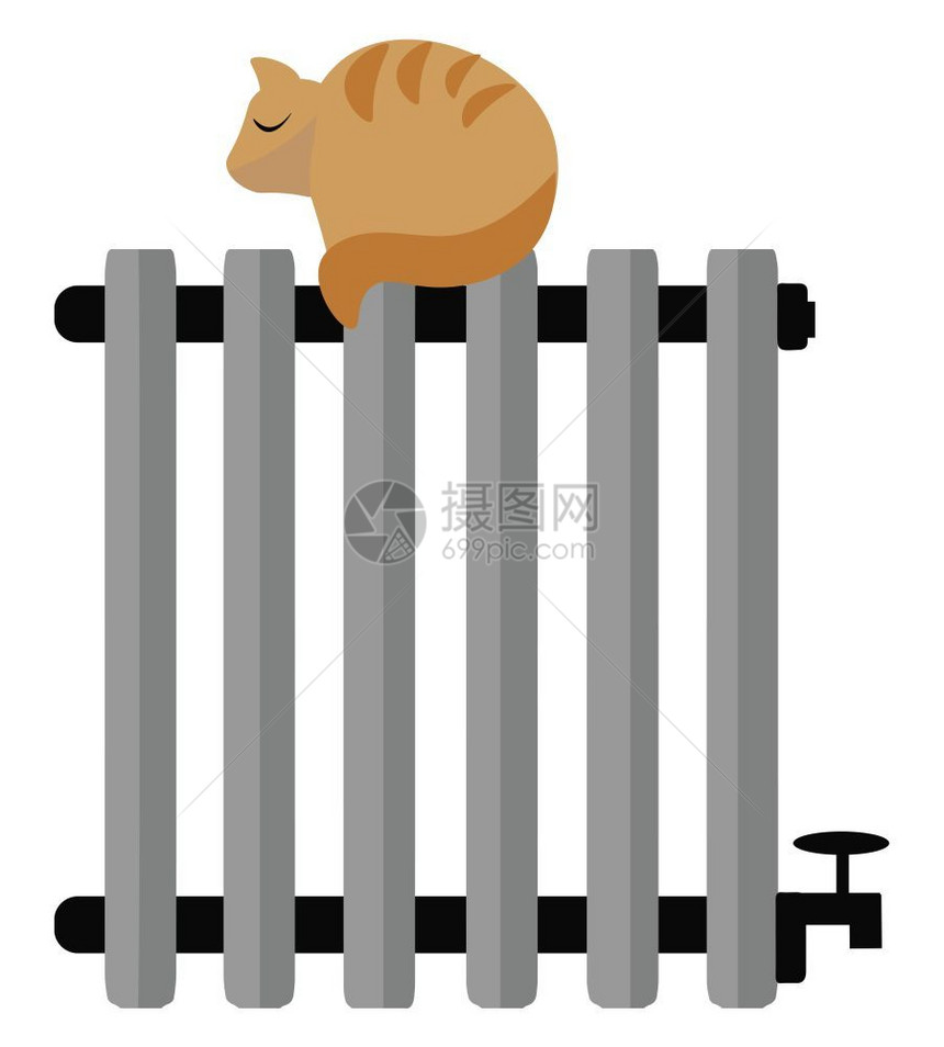 它是一只猫坐在暖气散热器矢量彩色绘画或插图上的像图片