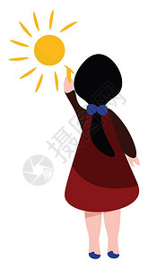 卡通女孩指着太阳矢量插图背景图片