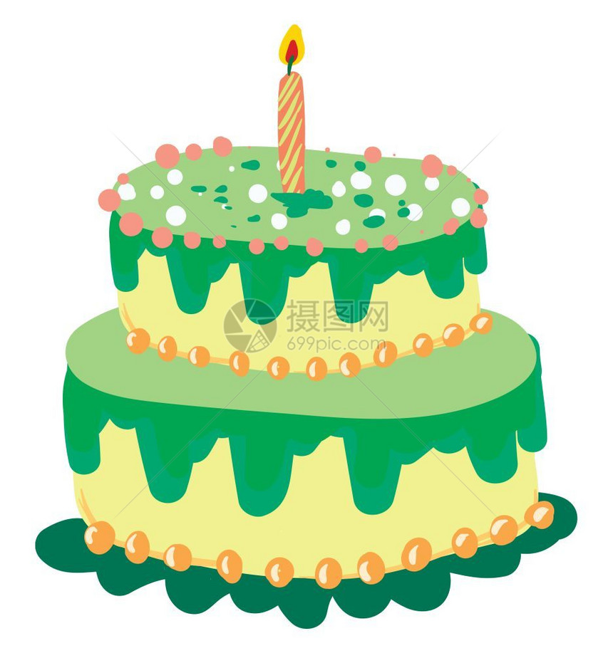 黄色和绿矢量或颜插图中的两层蛋糕图片