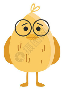 卡通可爱一只戴眼镜的黄色鸟矢量插图图片