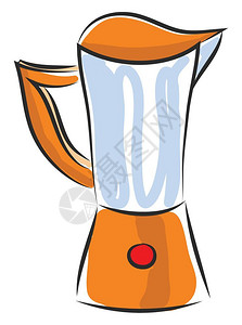 橙色搅拌器带有红色按钮和半透明罐子矢量颜色图画或插图片
