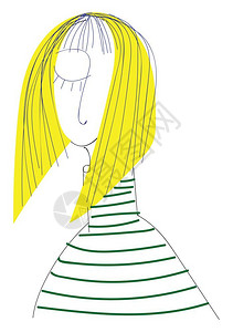 身体条纹一只金发女孩的头被吹向前方一只眼睛闭着穿绿条纹的裙子画彩或插图插画