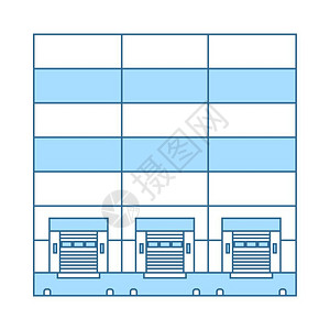 武林门码头仓库后勤概念图示含蓝色填充设计薄线矢量说明插画