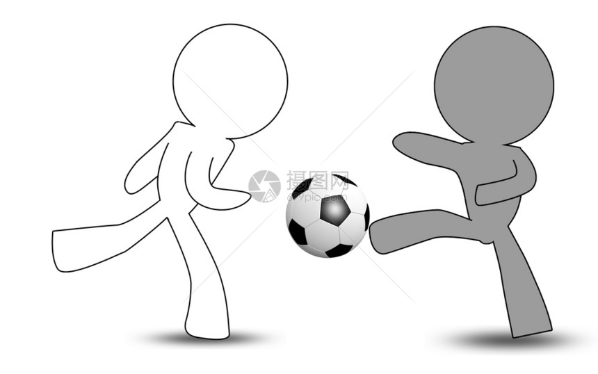 玩足球的木偶孤立在白色背景上3D翻接图片