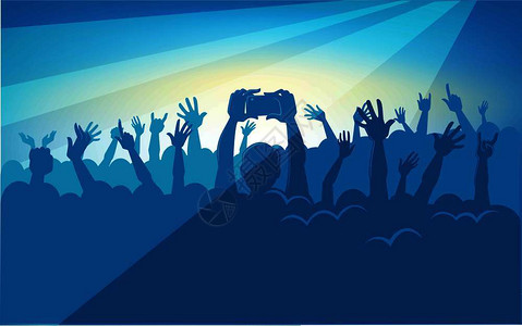 摇滚手蓝色演唱会观众席欢呼矢量插图插画