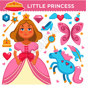 小公主神奇独角兽水晶鞋皇冠元素平面图标图片