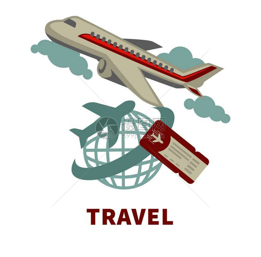 旅行社促销海报卡通平面矢量插图图片