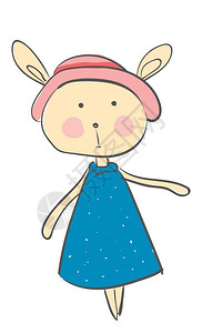 卡通可爱穿着蓝色裙子的兔子图片