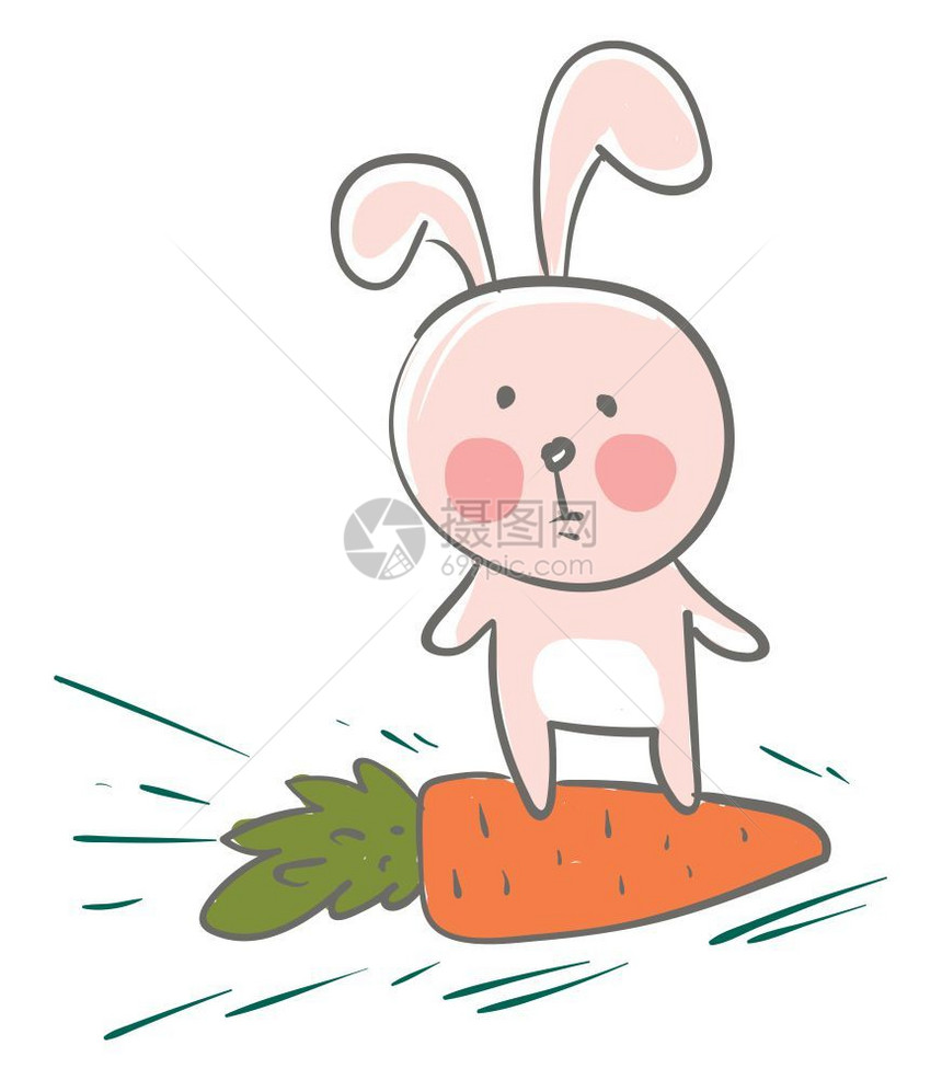 卡通可爱站在胡萝卜上的兔子图片
