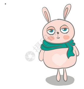 卡通可爱戴绿色围巾的兔子图片